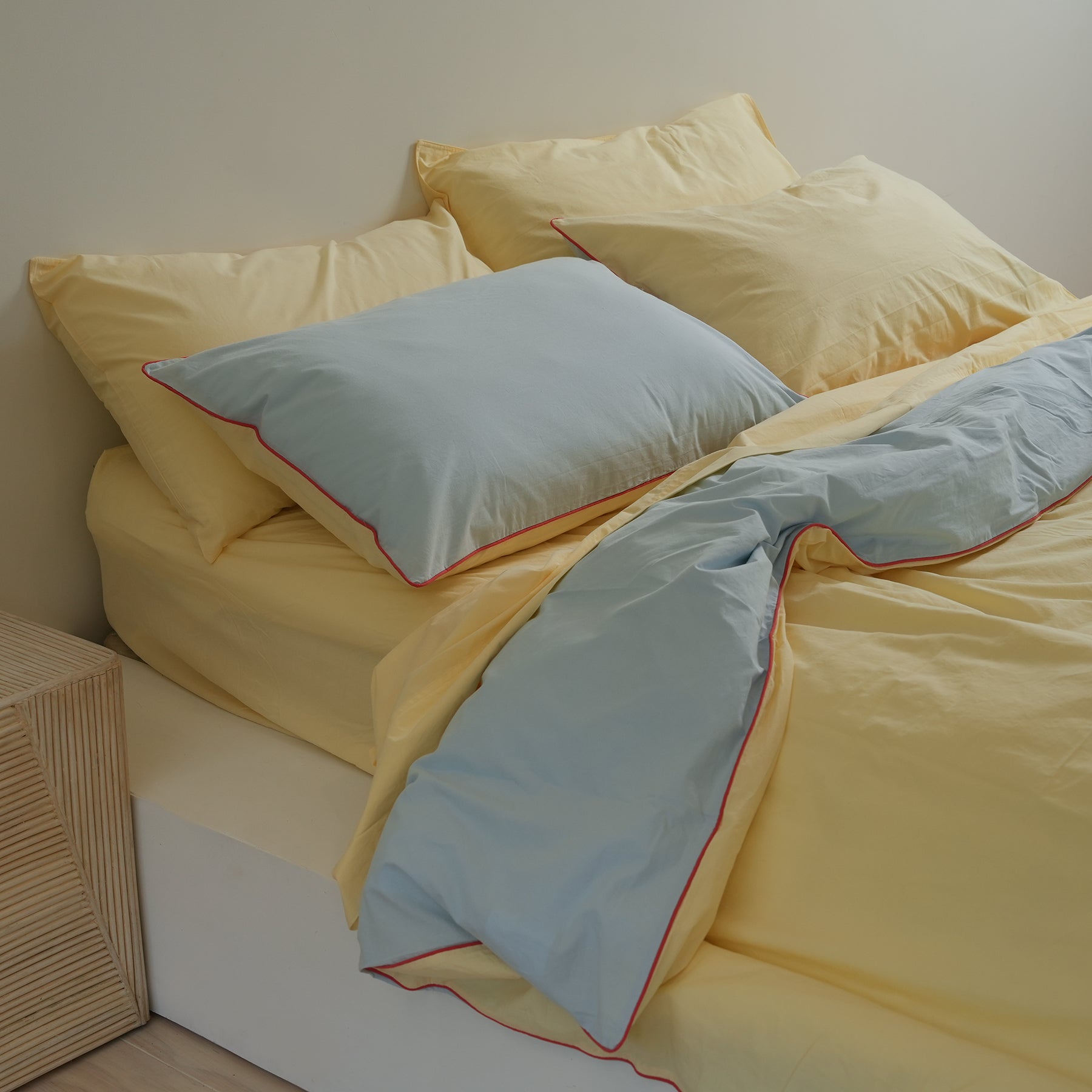 100% stonewashed cotton duvet set in butter/sky reversible, alternate angle