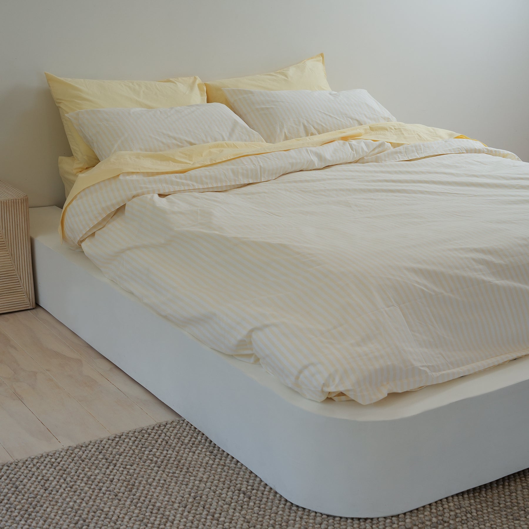 100% stonewashed cotton duvet set in butter stripe