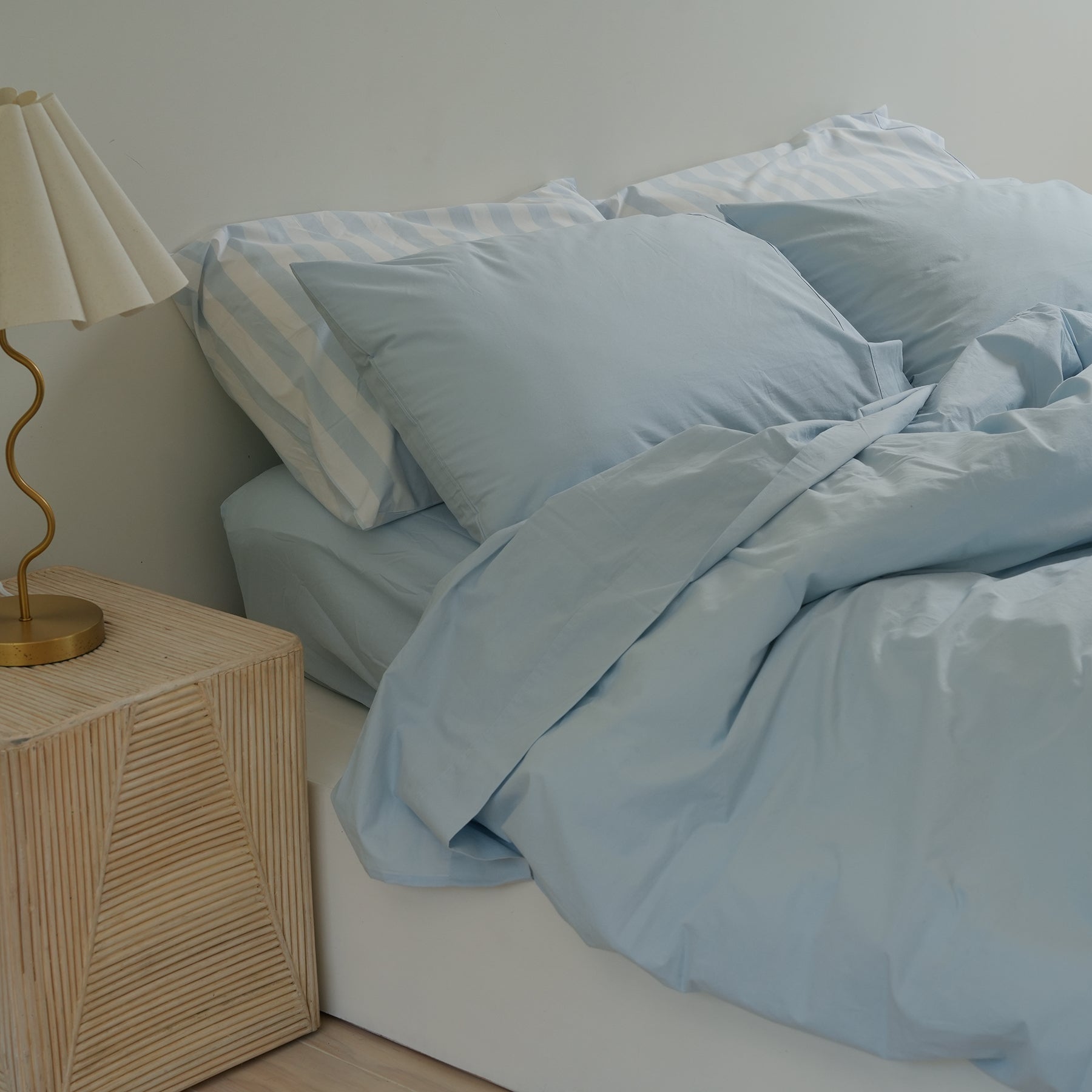 100% stonewashed cotton duvet set in sky blue, alternate angle