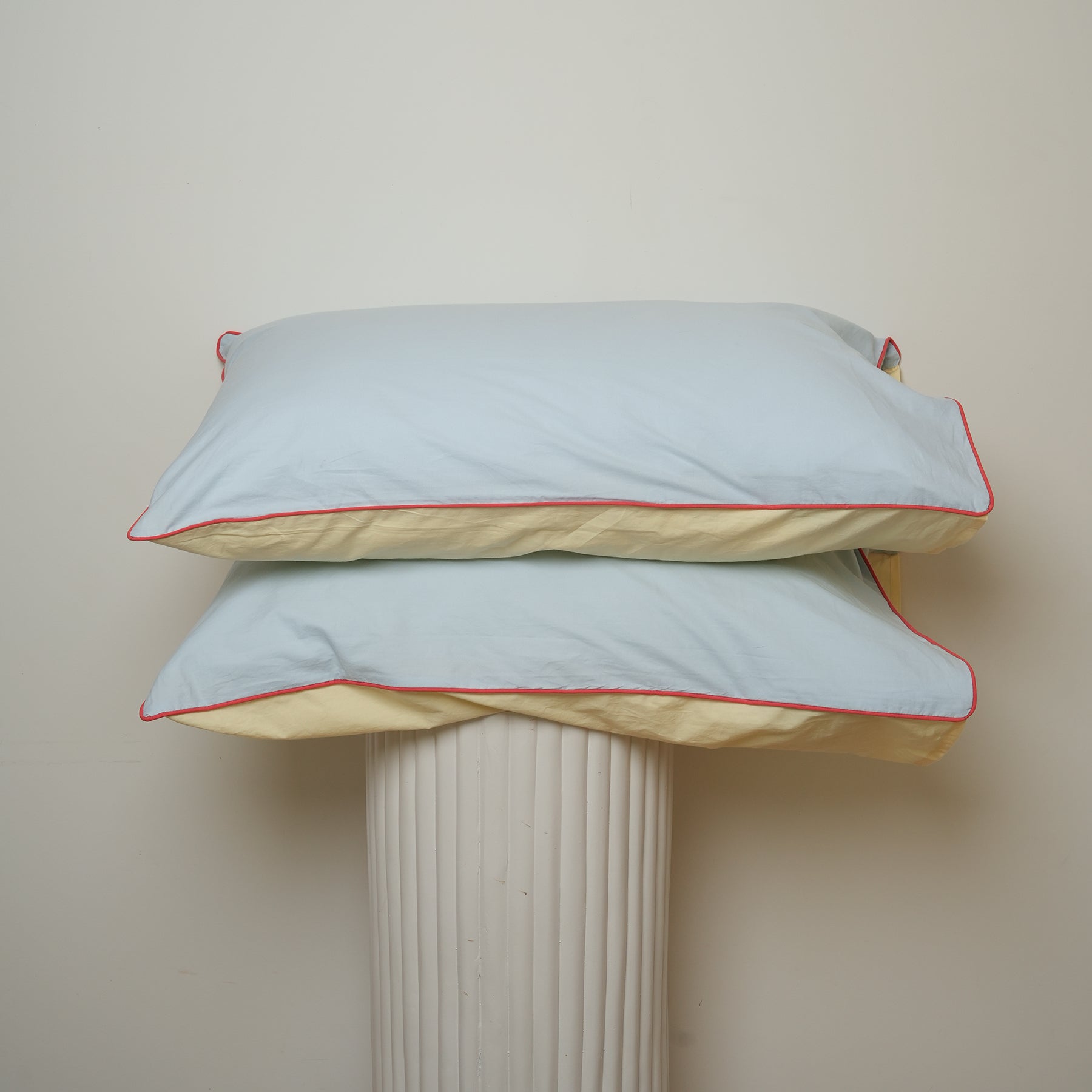 100% stonewashed cotton pillowcase pair in butter/sky reversible