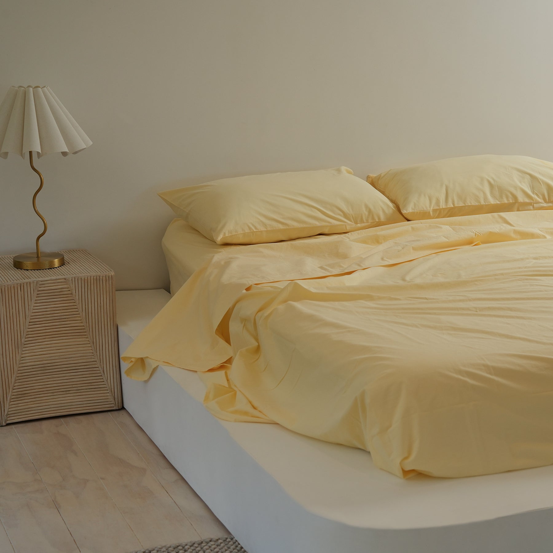 100% stonewashed cotton sheet set in butter