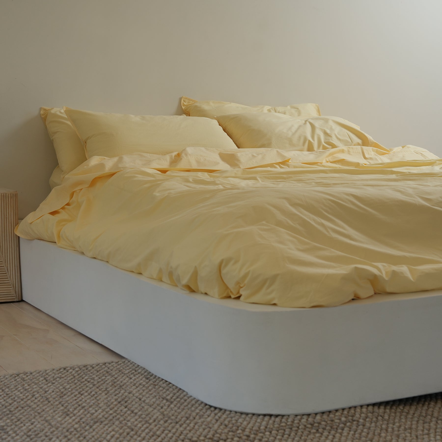 100% stonewashed cotton sheet set in butter, close-up