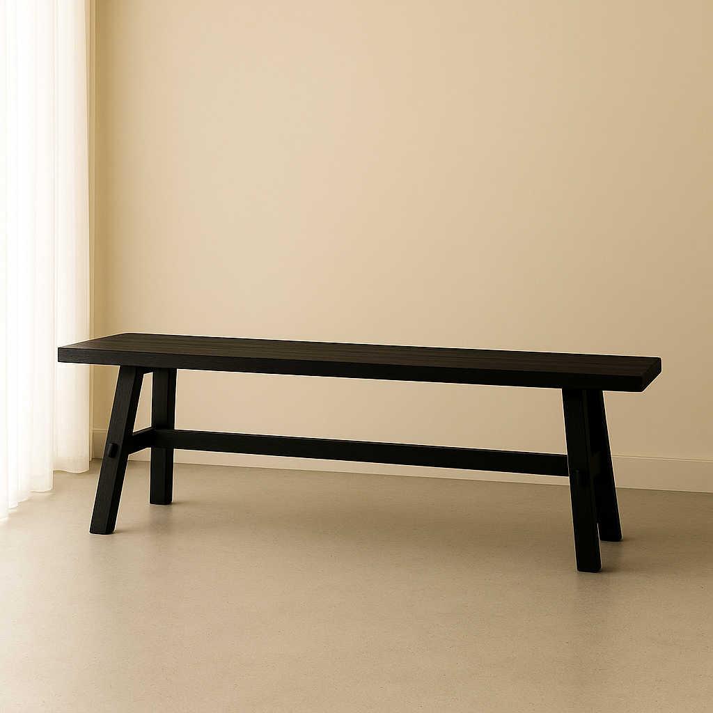 Long Reclaimed Wooden Bench - Black