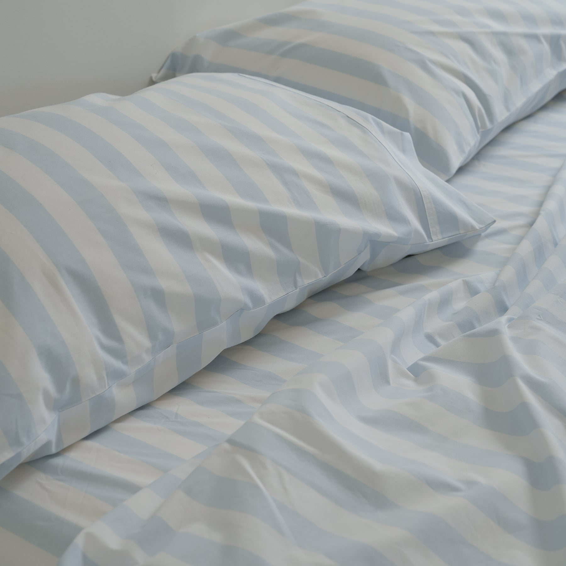 100% Stonewashed Cotton Pillowcase Pair- Sky Blue Stripe