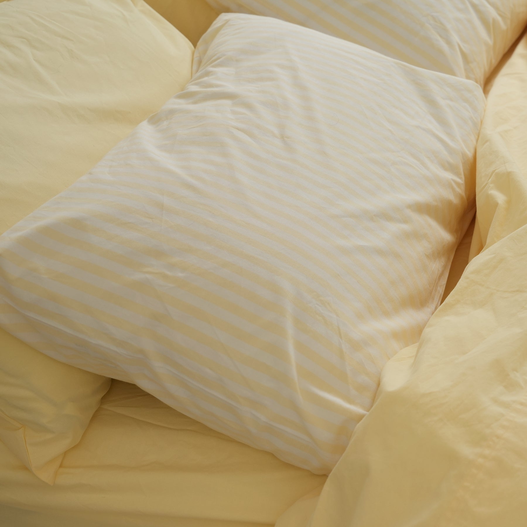 100% Stonewashed Cotton Pillowcase Pair- Butter Stripe