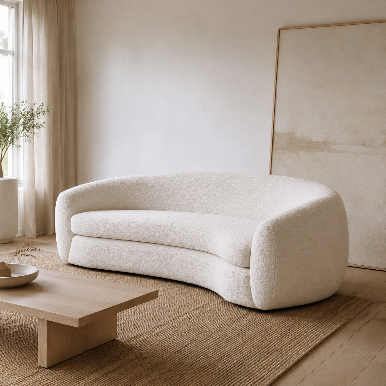 Gwen Boucle Sofa styled in a Home Lab interior — option B