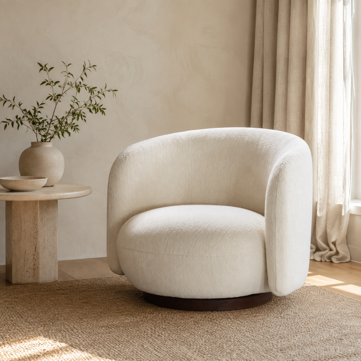 Form Boucle Swivel Chair styled in a Home Lab interior — option A