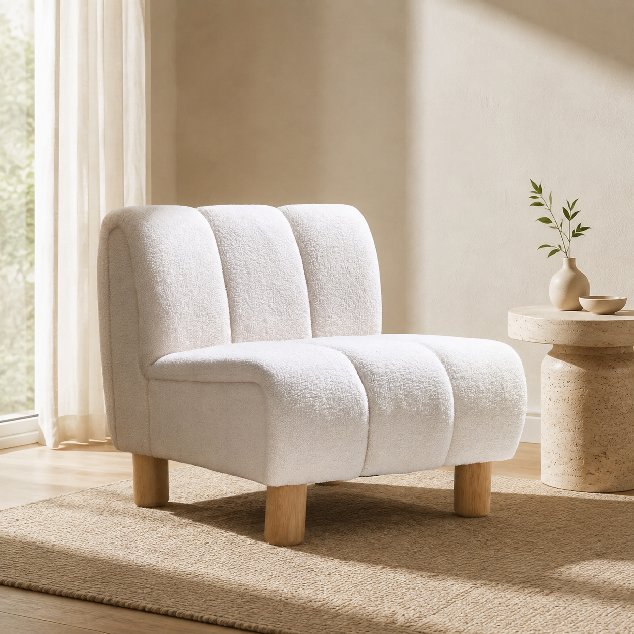 Holland Boucle Occasional Chair - Off White styled in a Home Lab interior — option A
