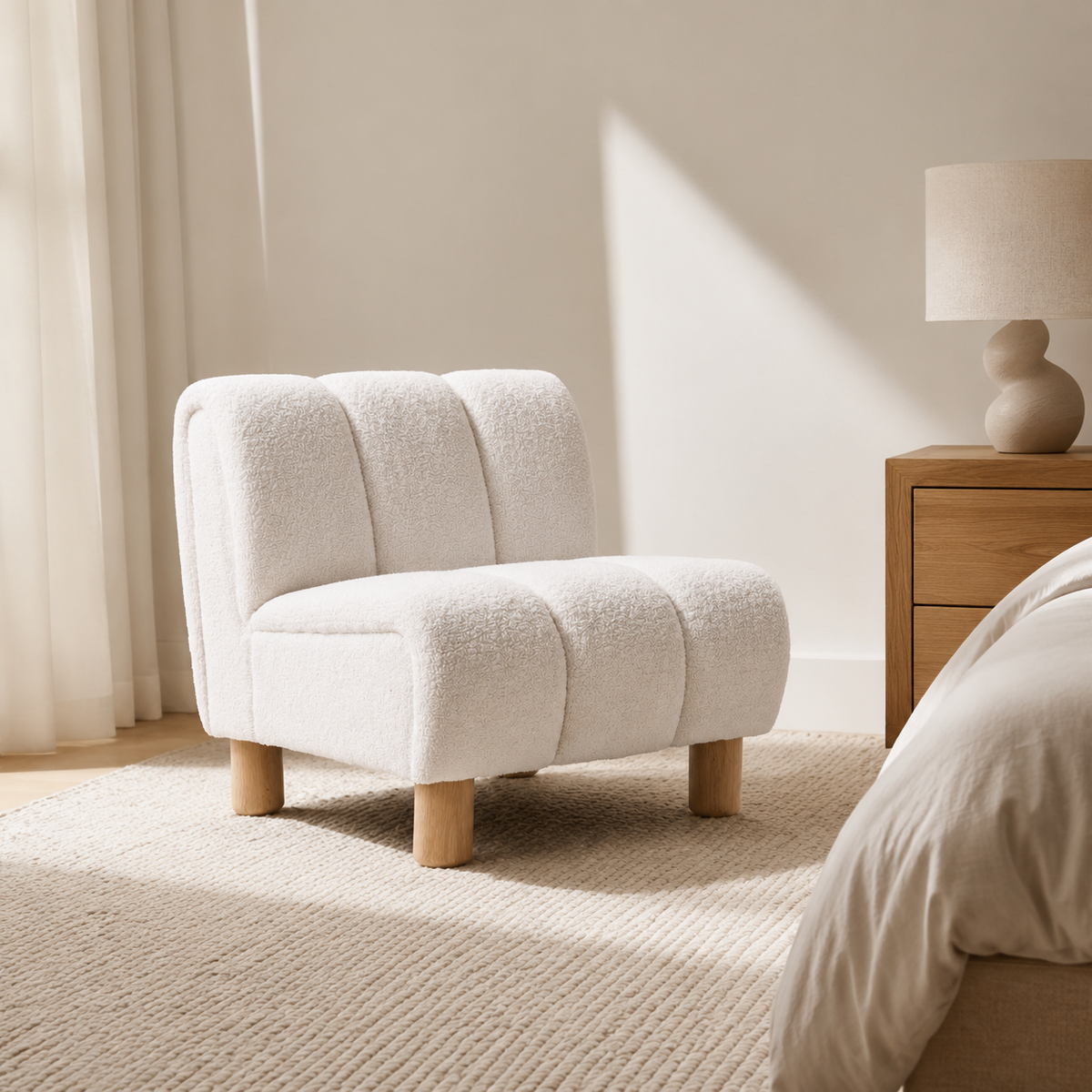 Holland Boucle Occasional Chair - Off White styled in a Home Lab interior — option C