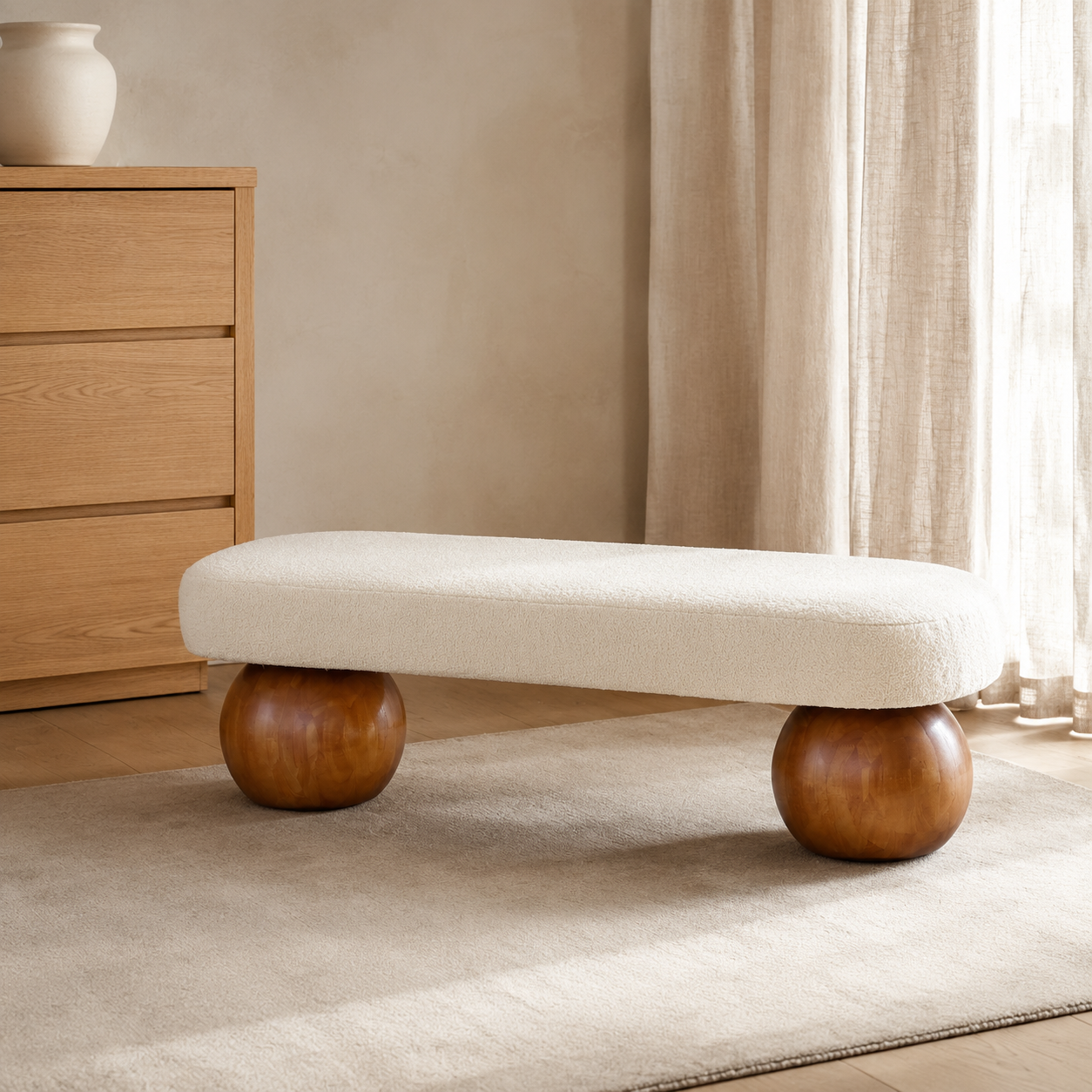Helena Boucle Ottoman - Off White styled in a Home Lab interior — option B