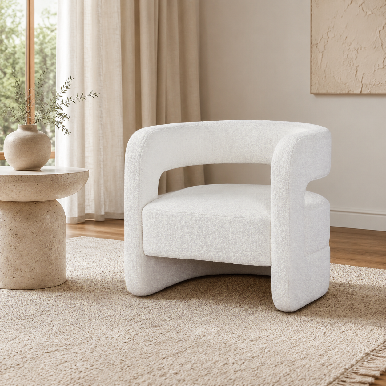 Boucle Archer Chair styled in a Home Lab interior — option A