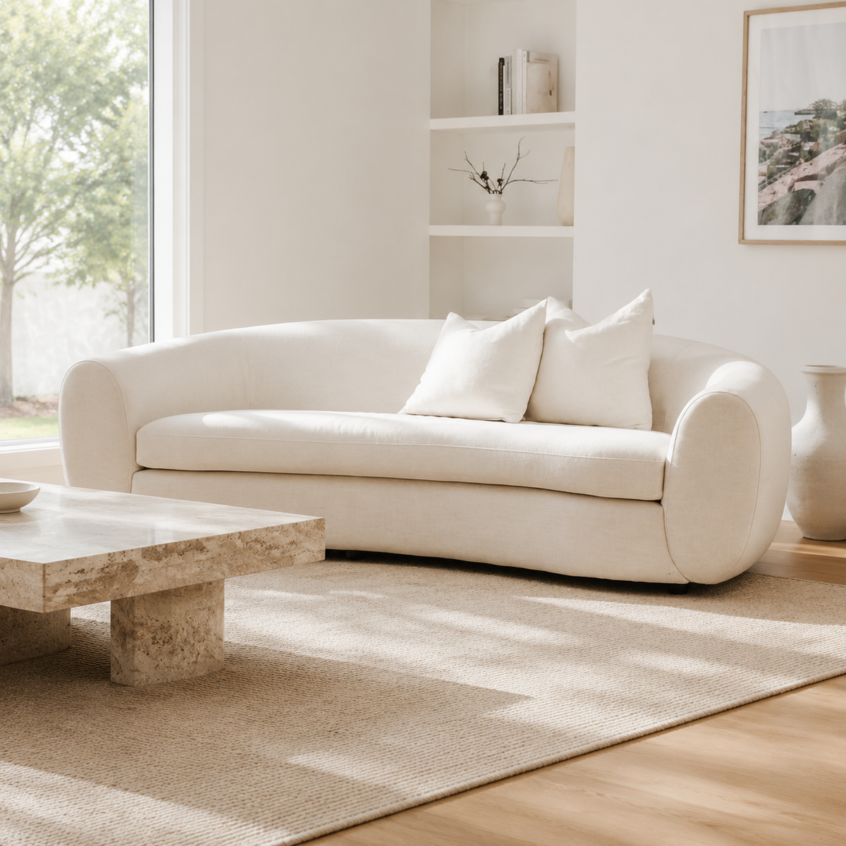 Gwen Sofa - Linen Blend styled in a Home Lab interior — option A