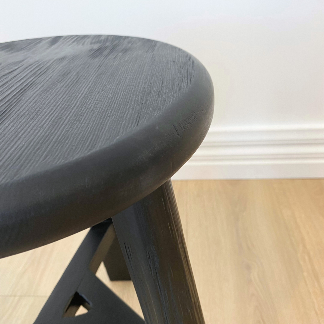 Reclaimed Wooden Tripod Stool- Black