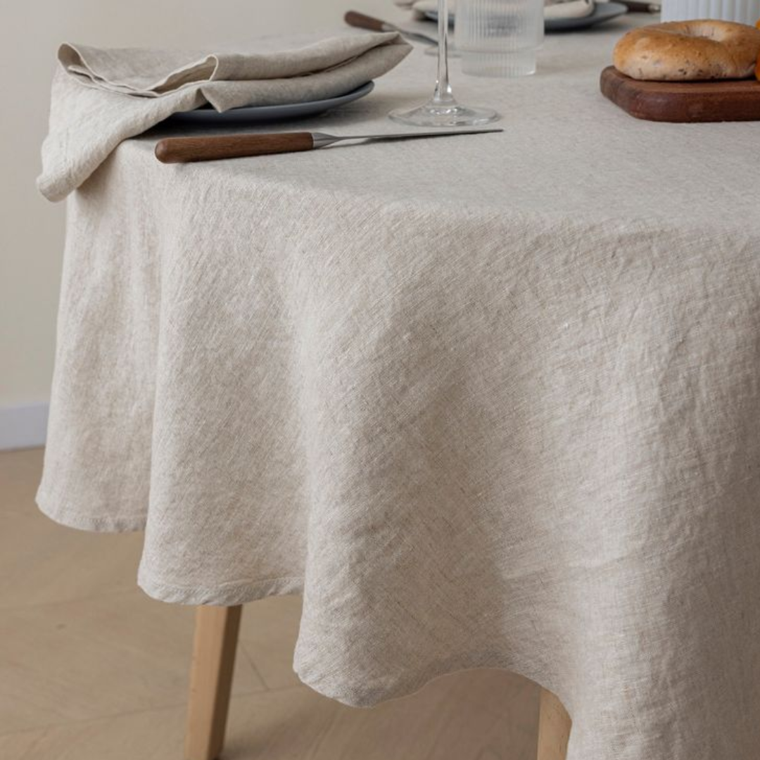 100% French Flax linen Round Tablecloth- Natural