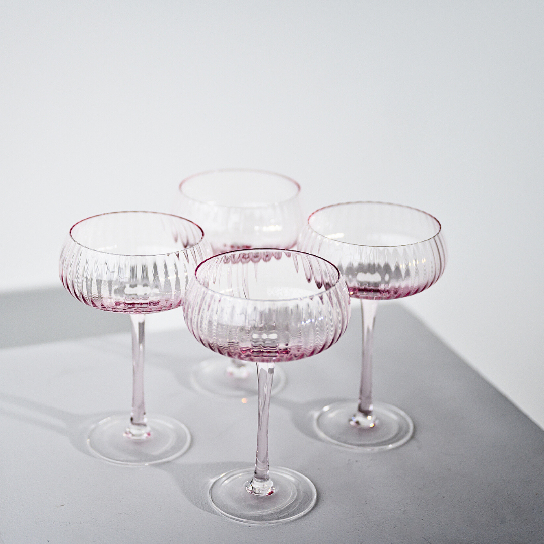 Ribbed Champagne Coupe- Set 4 Blush