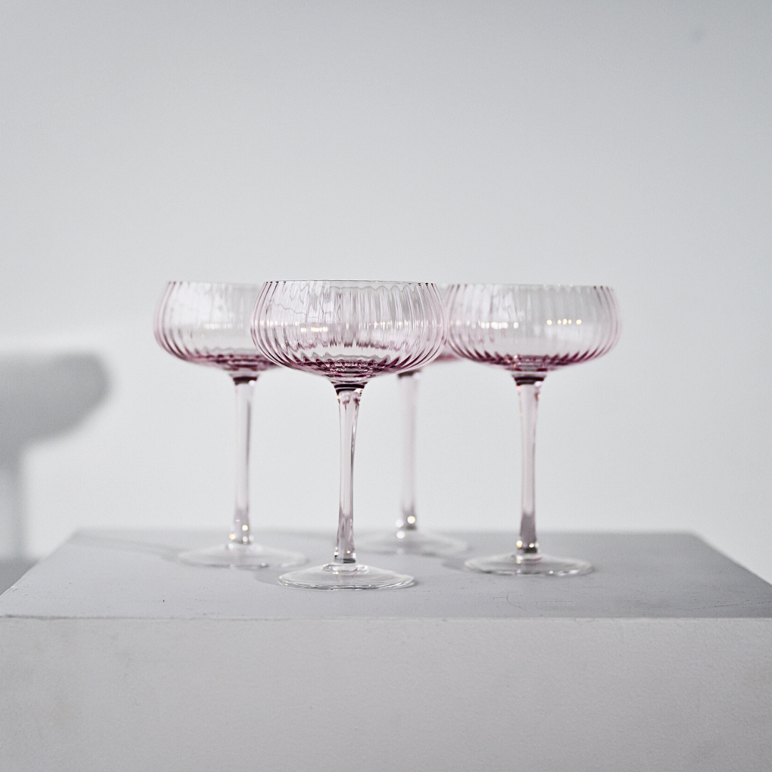 Ribbed Champagne Coupe- Set 4 Blush