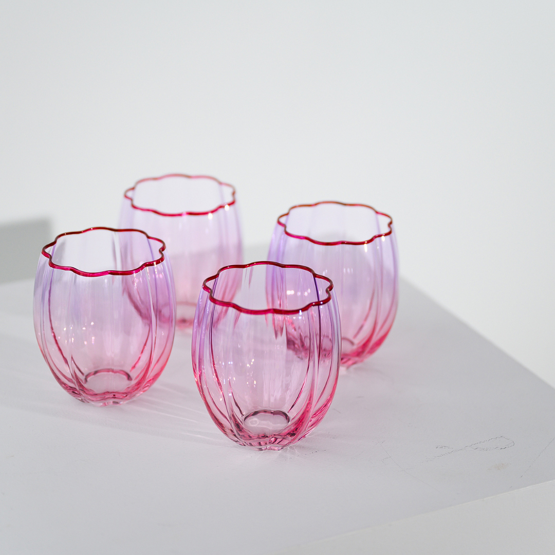 Petal Stemless Glass- Set of 4- Lilac/Blush