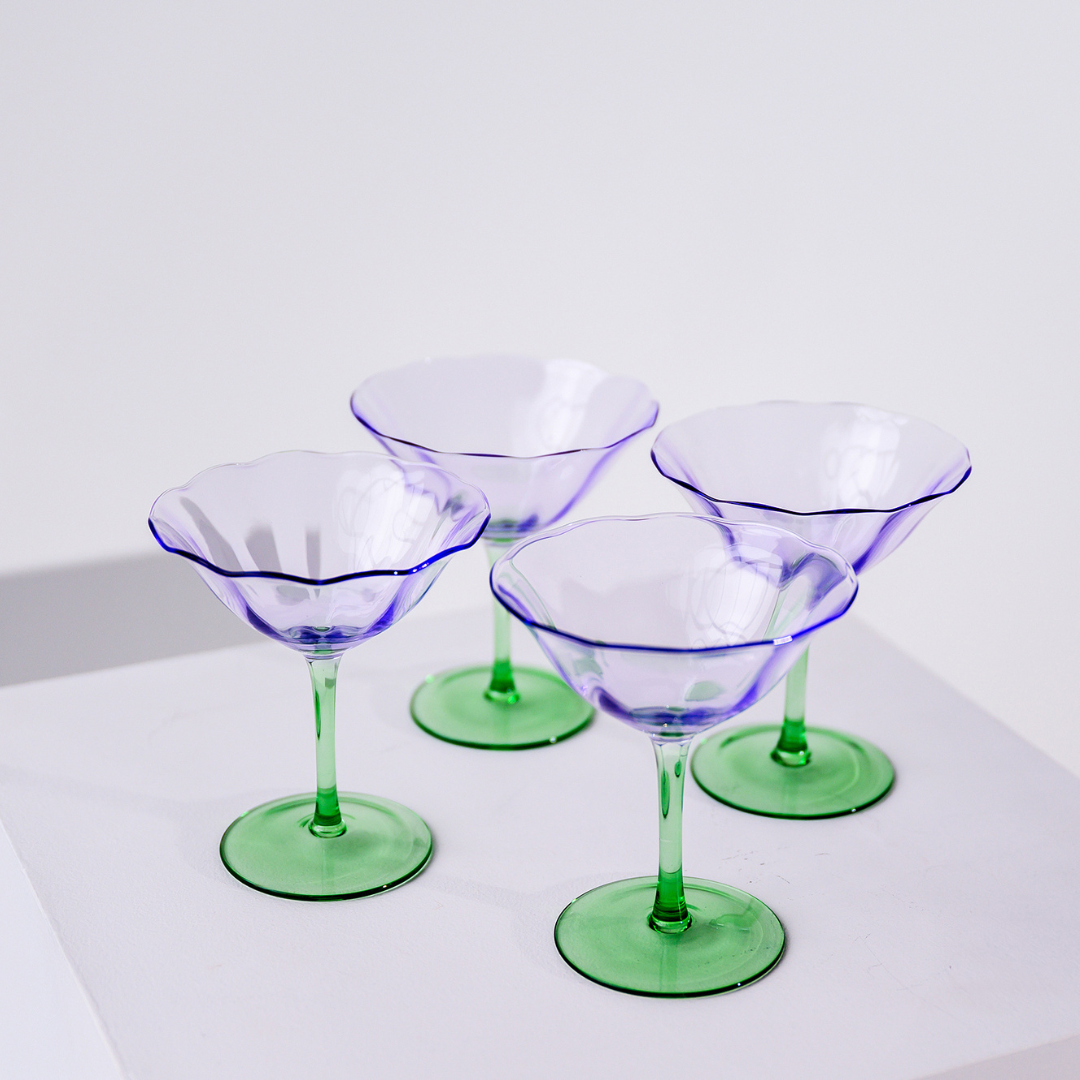 Fleur Cocktail Coupe- Set of 4- Green/Lilac
