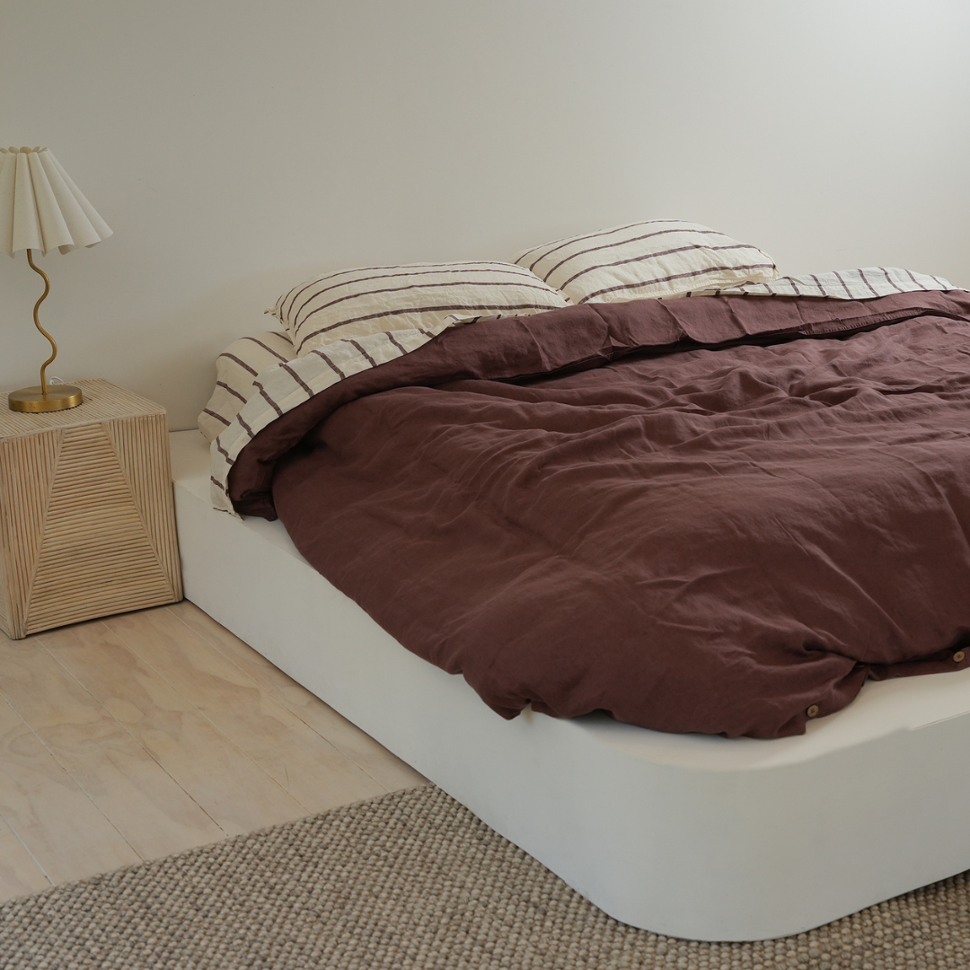 100% French Flax Linen Sheet set- Cocoa Stripe