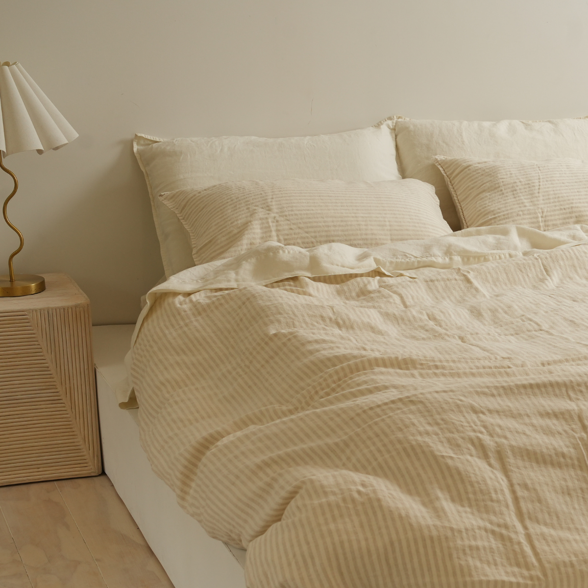 French Flax Linen Duvet Cover Set in Sand Stripe – Home Lab NZ
