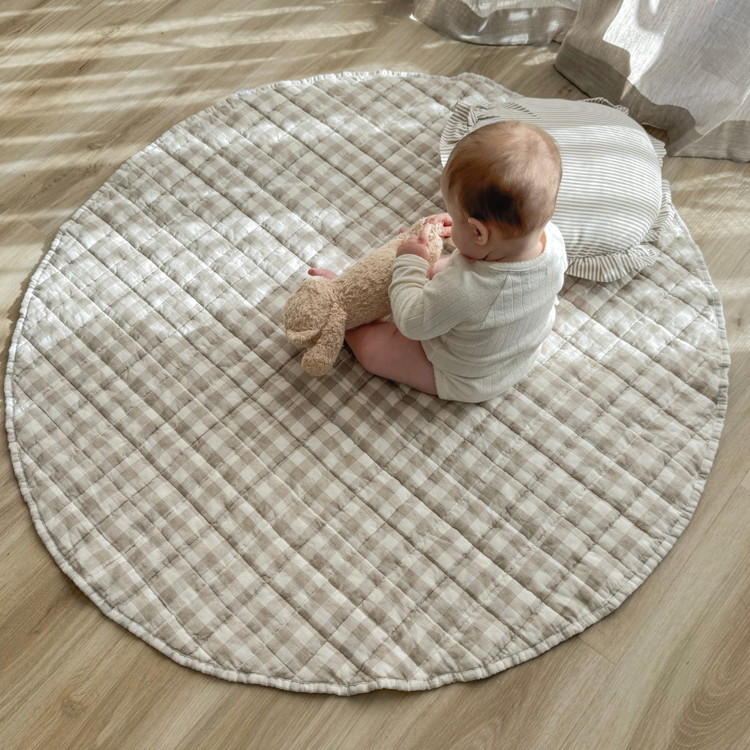 100% French Flax Linen Playmat- Natural Gingham
