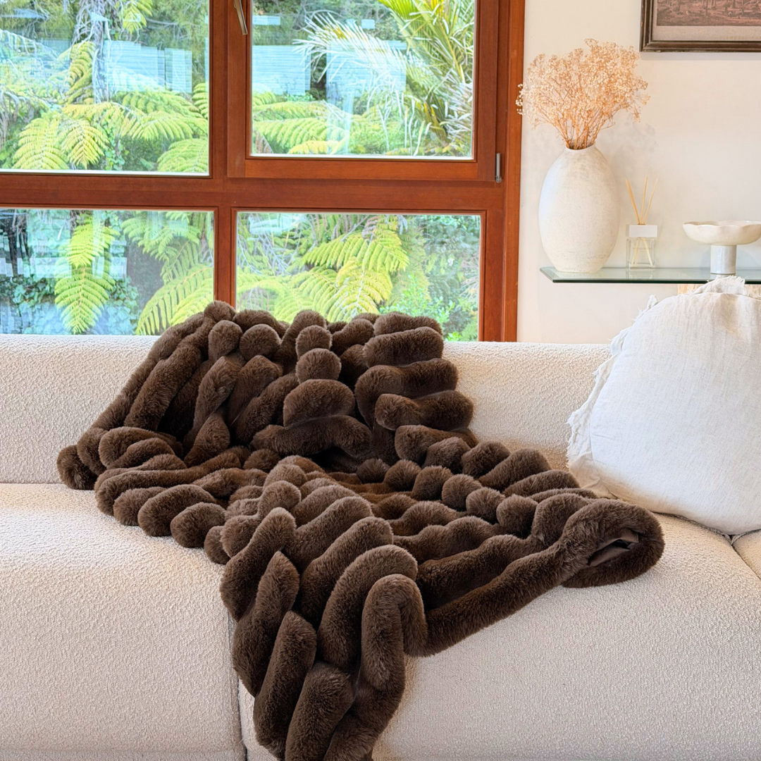 Benni Vegan Fur Throw- Chocolate