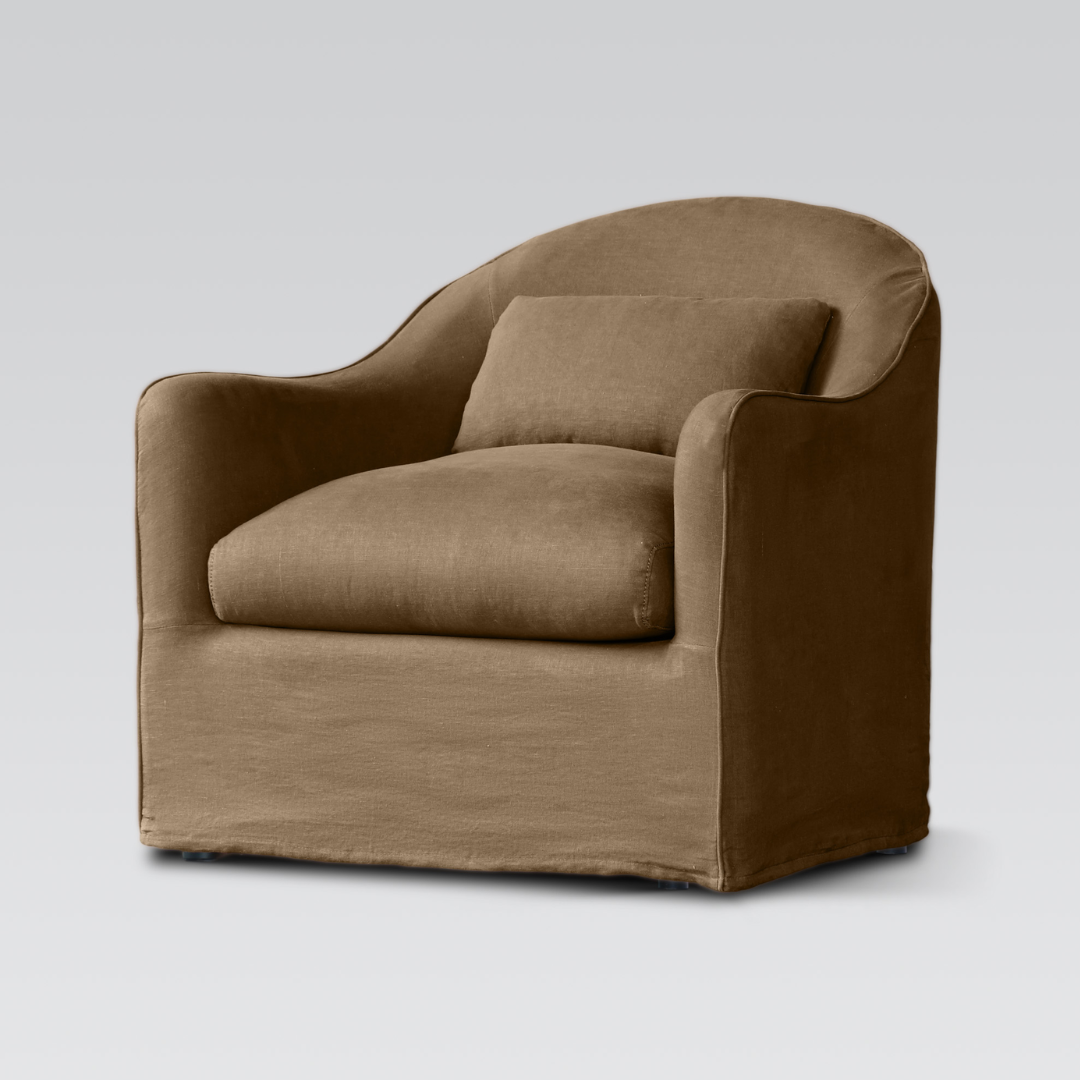 Amsterdam linen club chair in mocha, detail view
