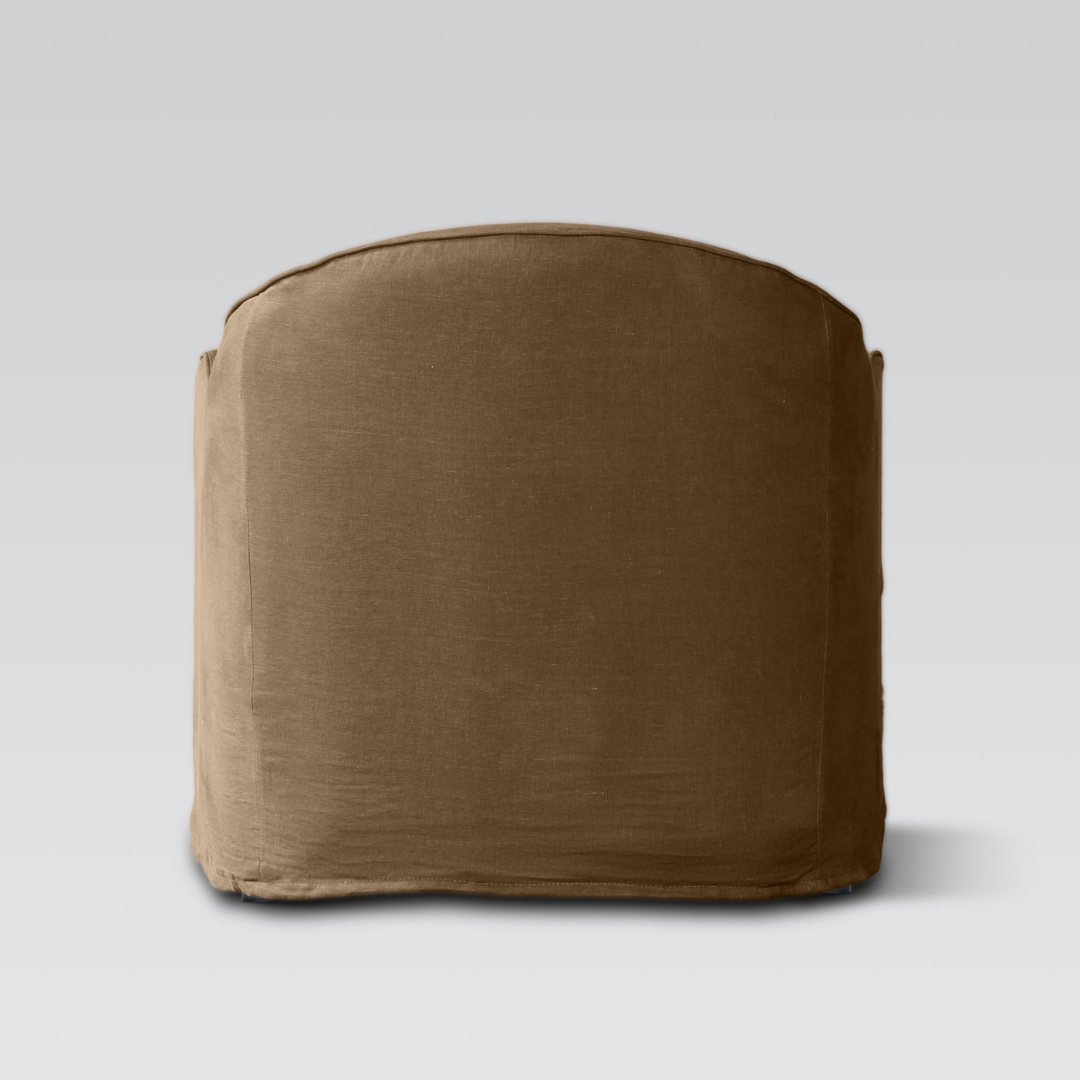 Amsterdam linen club chair in mocha, close-up