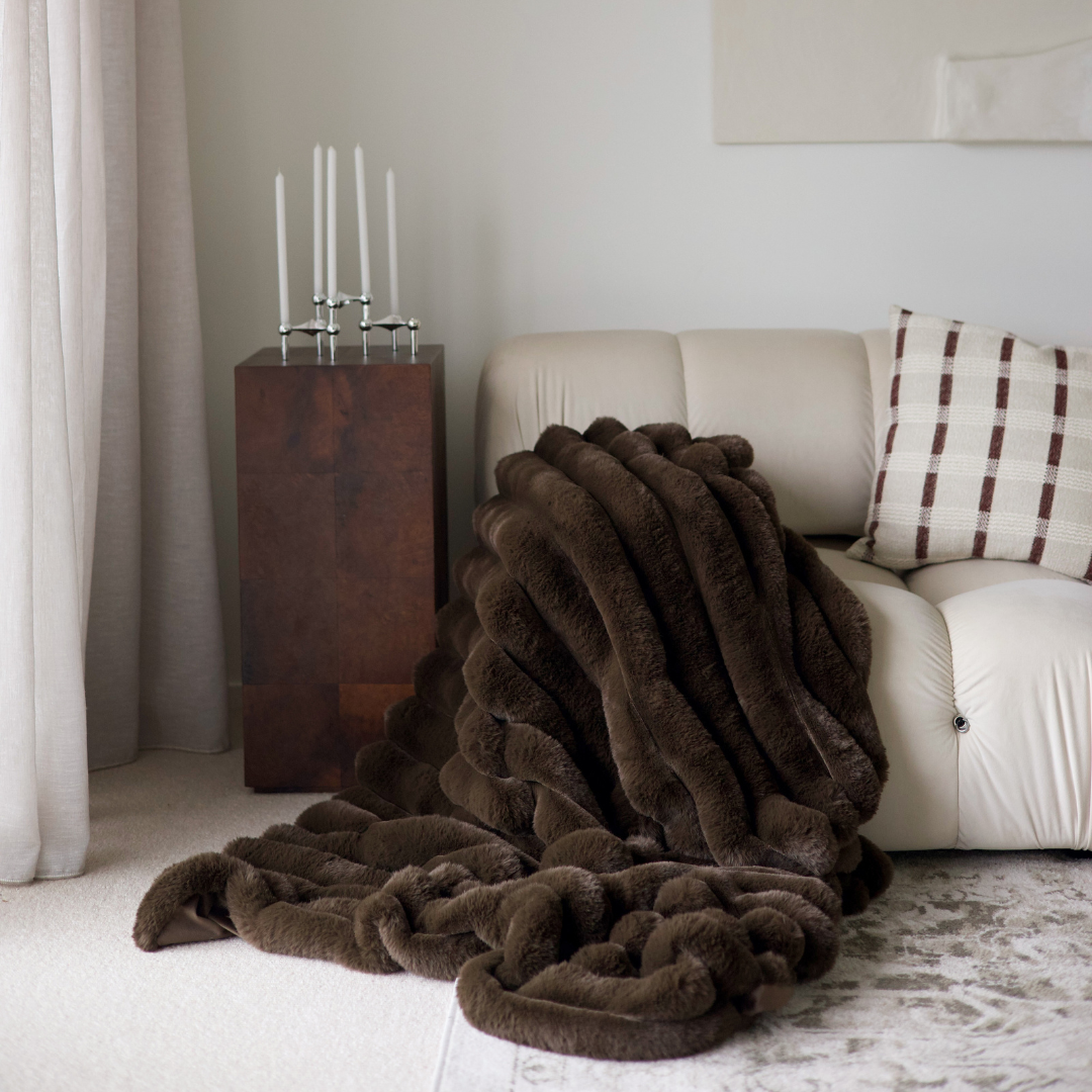 Benni vegan fur throw in chocolate