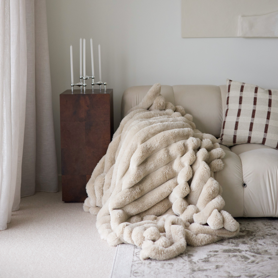 Benni vegan fur throw in pewter