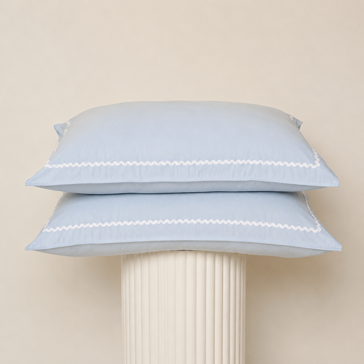 Bonnie Pillowcase Pair- Sky Blue/White Trim