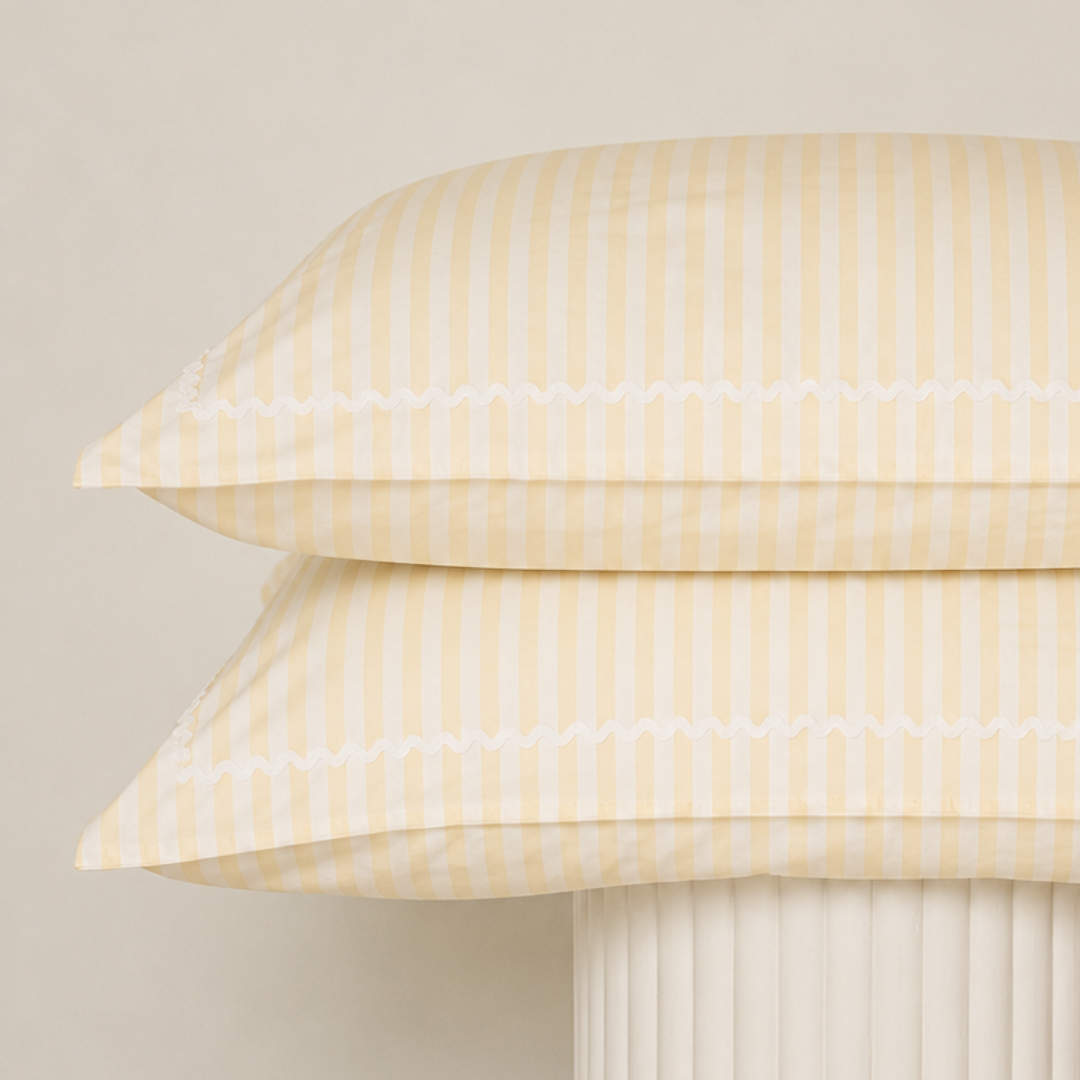 Bonnie pillowcase pair in butter stripe/white trim