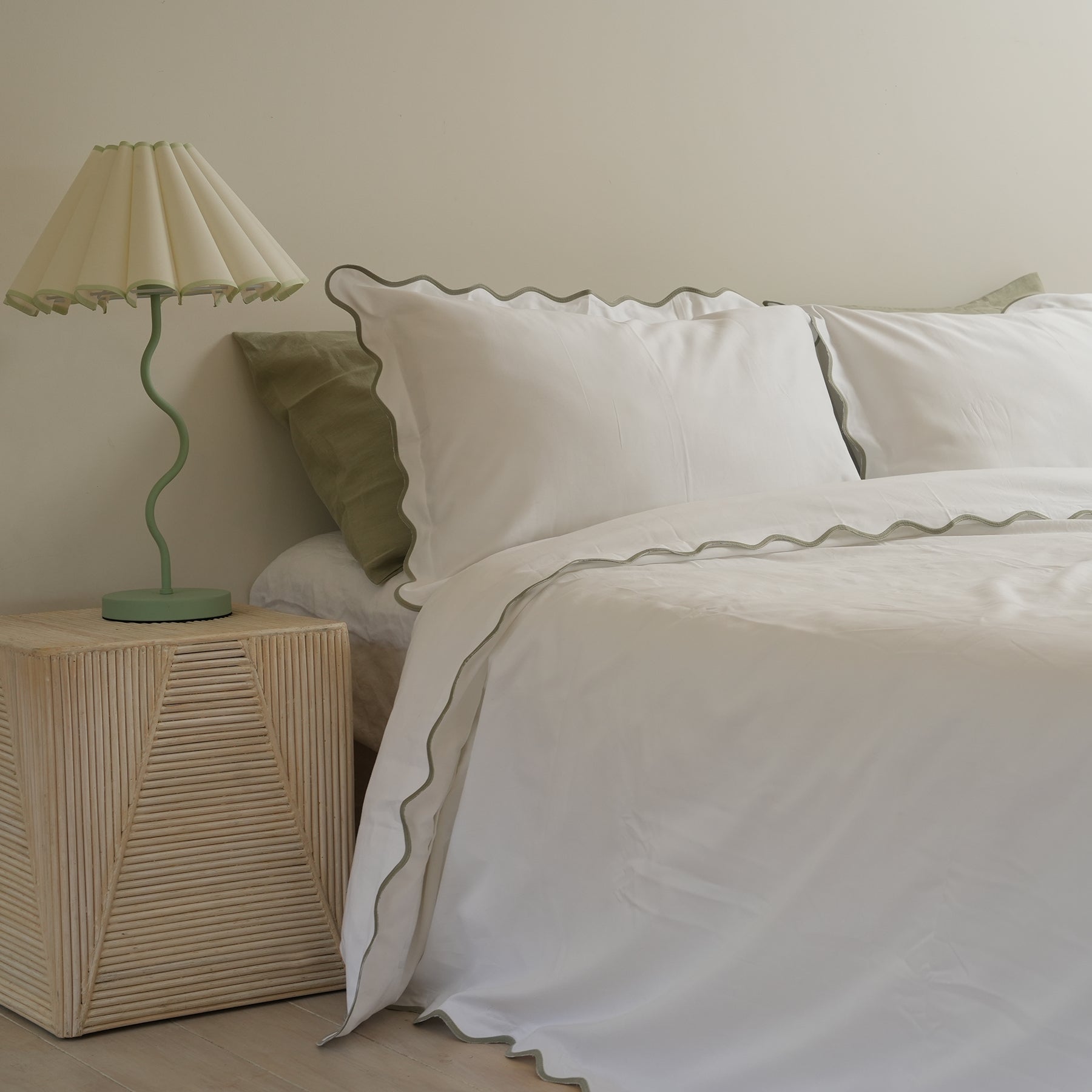 Celine duvet set in white/sage