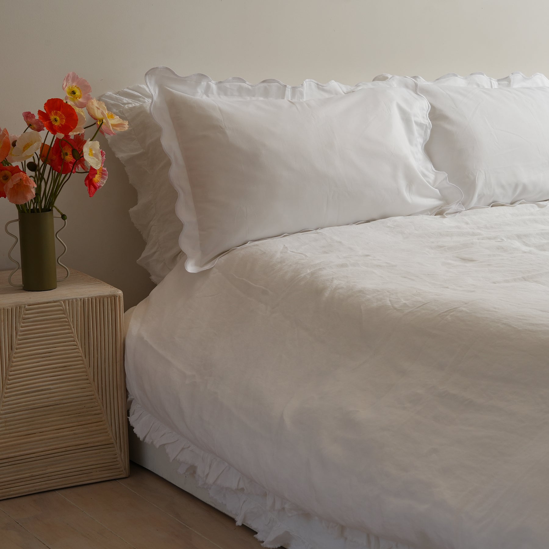 Celine pillowcase pair in white, side view
