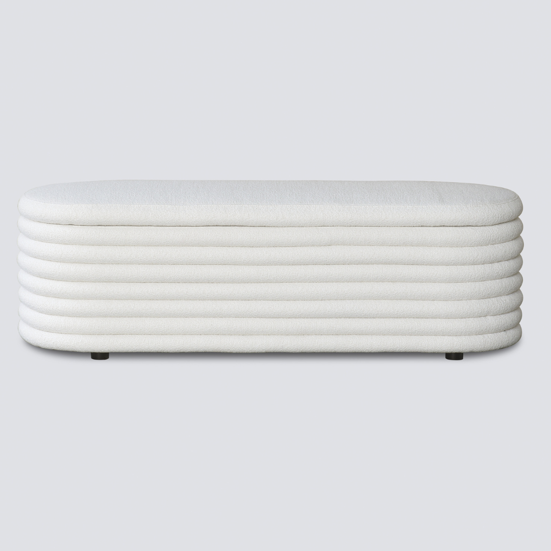 Channelled boucle storage bench, detail view