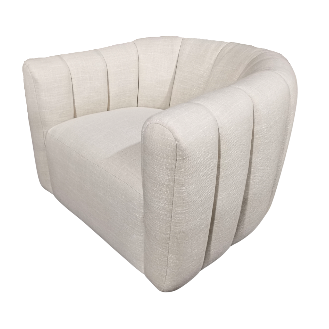 Channelled swivel armchair in linen
