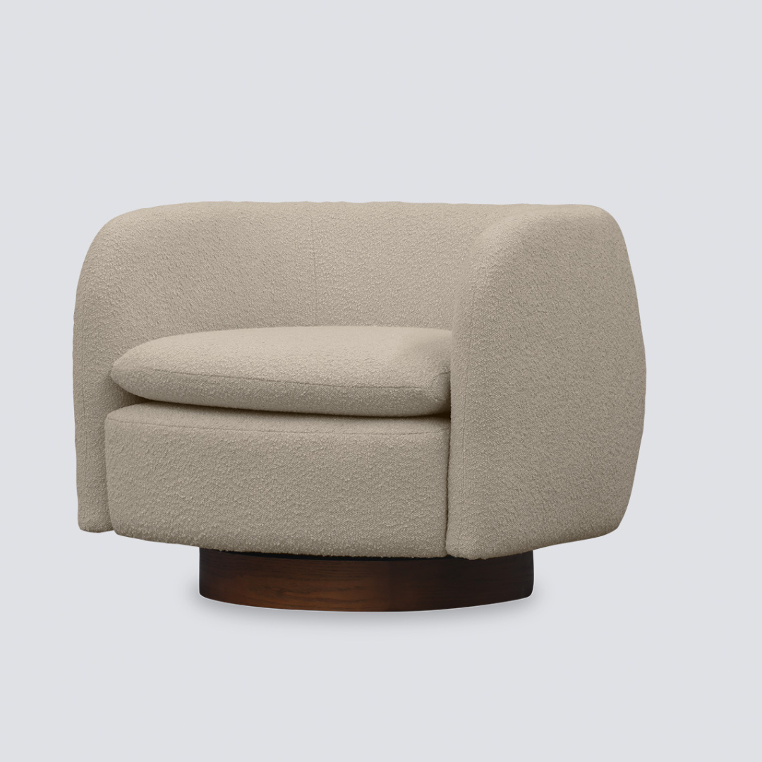 Charlie swivel chair in beige boucle
