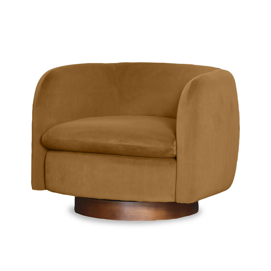 Charlie swivel chair in camel velvet