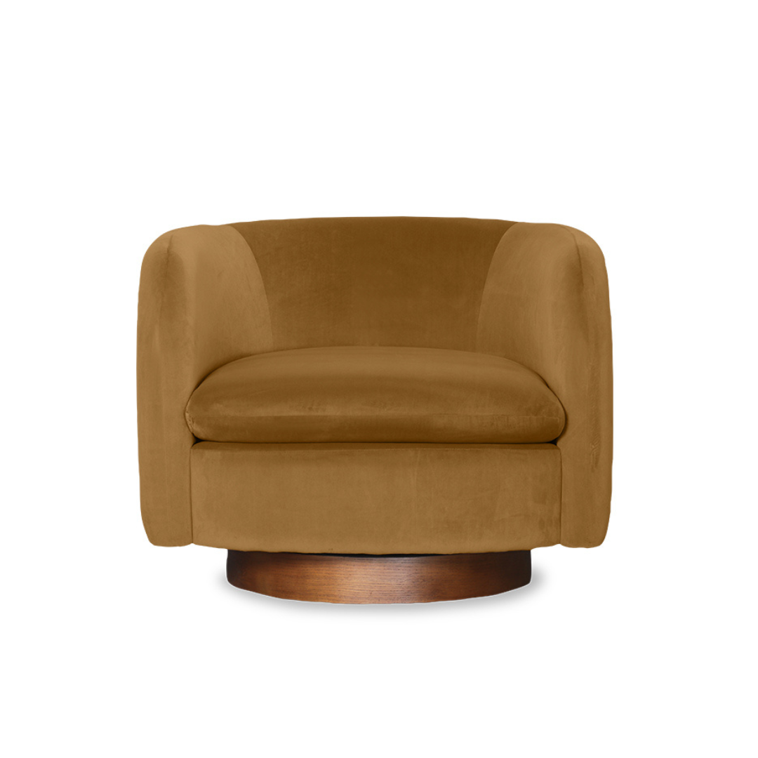 Charlie swivel chair in camel velvet, detail view