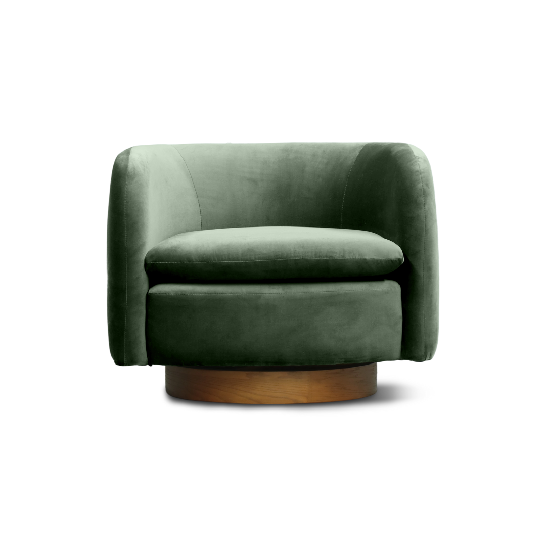 Charlie swivel chair in olive velvet, detail view
