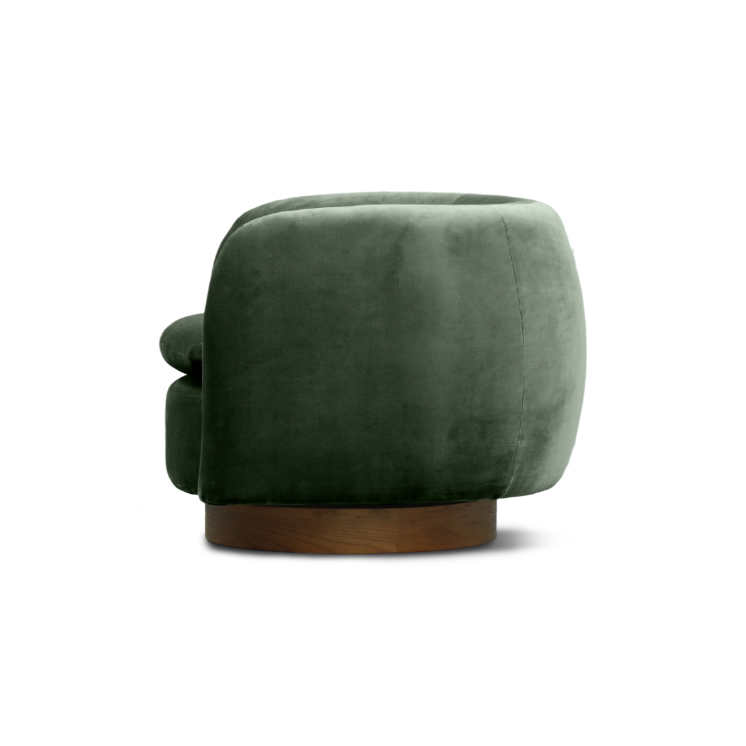 Charlie swivel chair in olive velvet, close-up