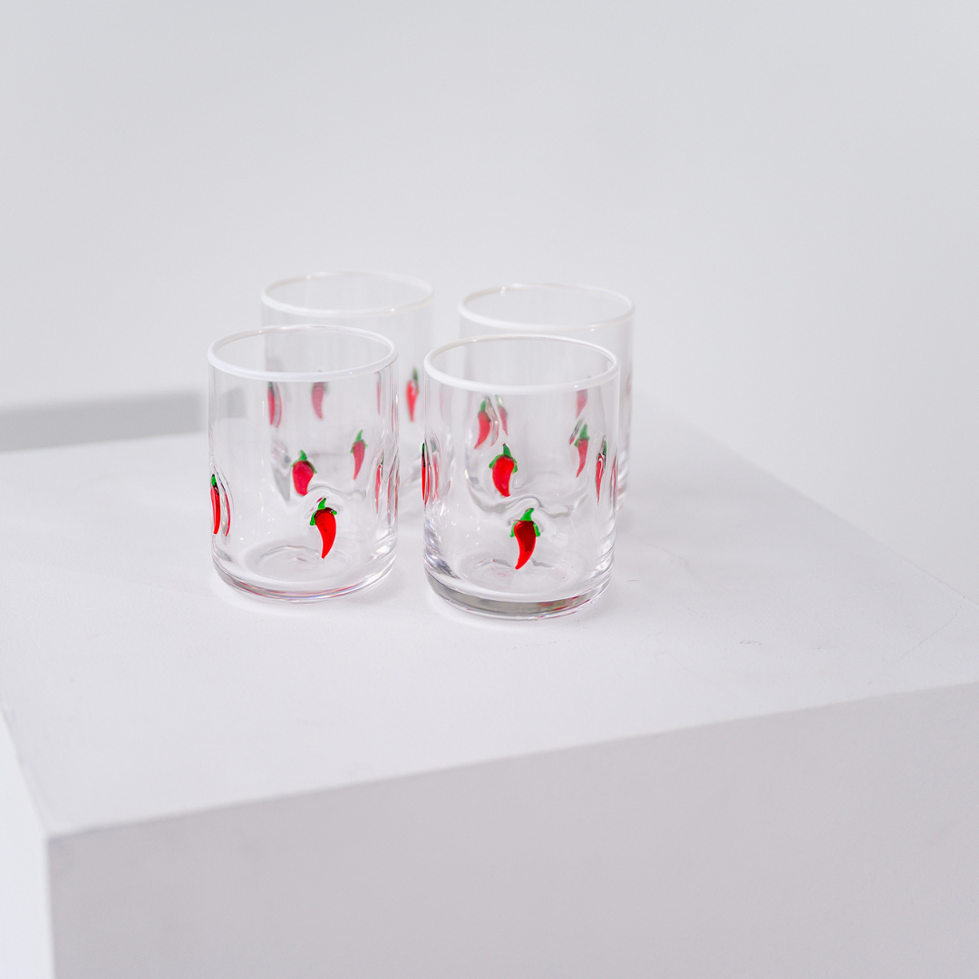 Chili icon glass in set of 4