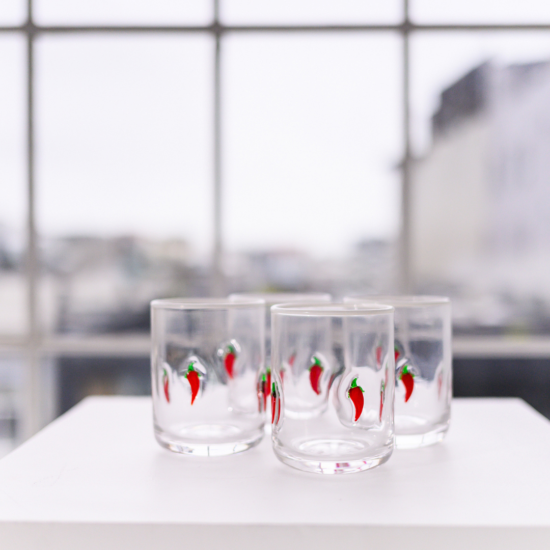 Chili icon glass in set of 4, alternate angle