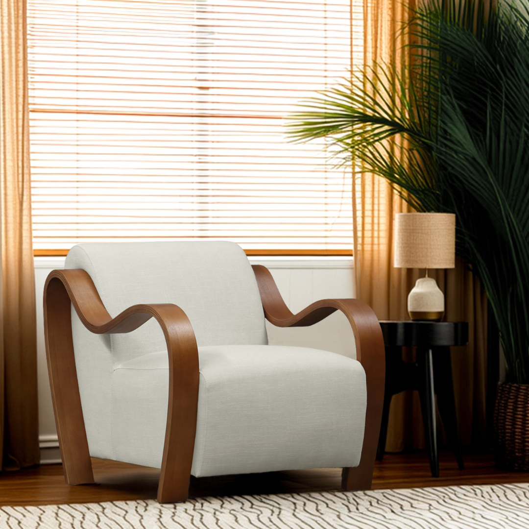 Clara accent chair linen, close-up