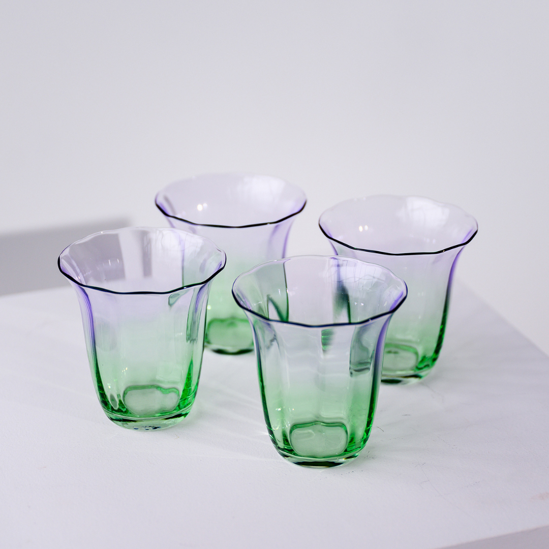 Fleur stemless glass- set of 4 in green/lilac