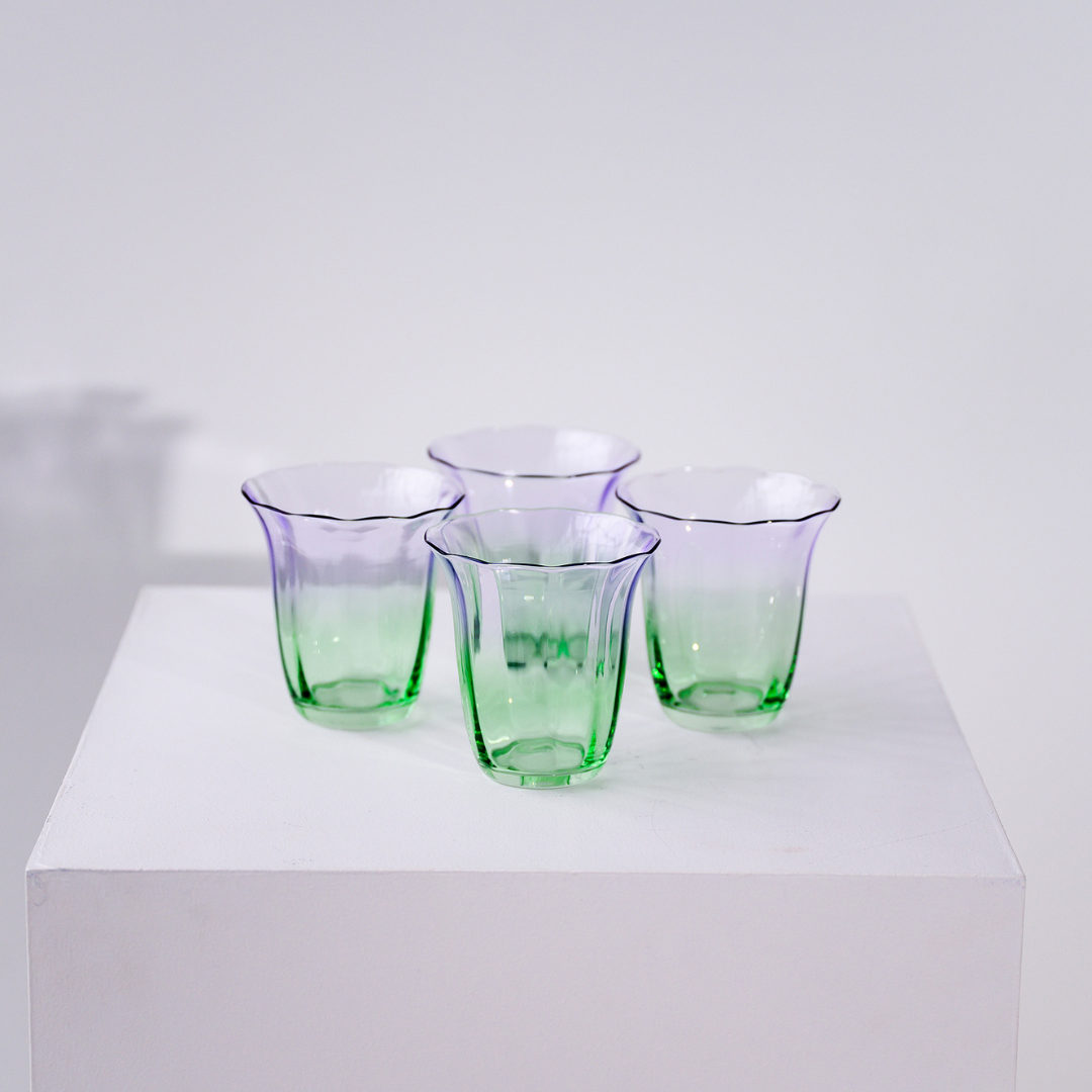 Fleur stemless glass- set of 4 in green/lilac, alternate angle