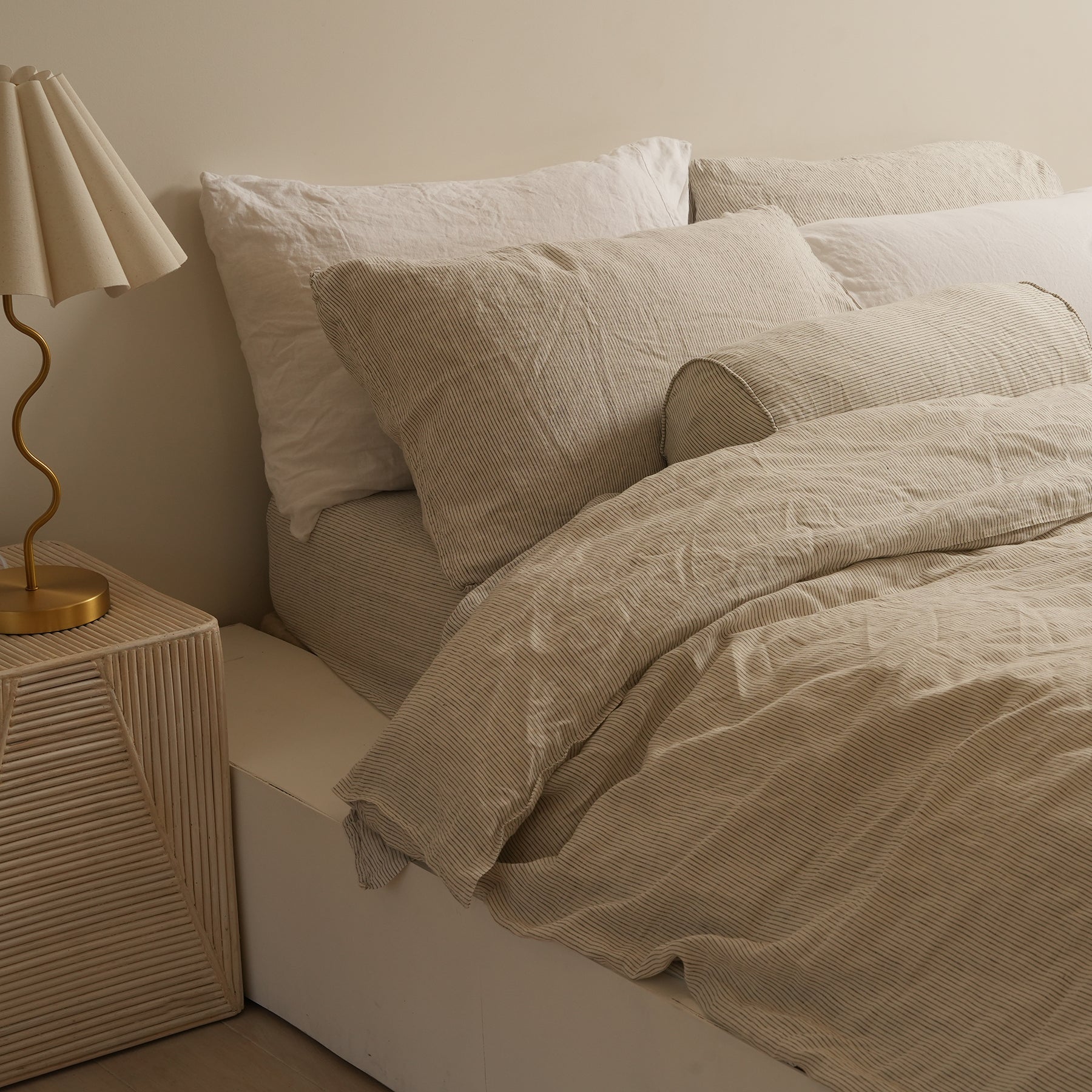 French flax linen duvet cover set in Charcoal Pinstripe