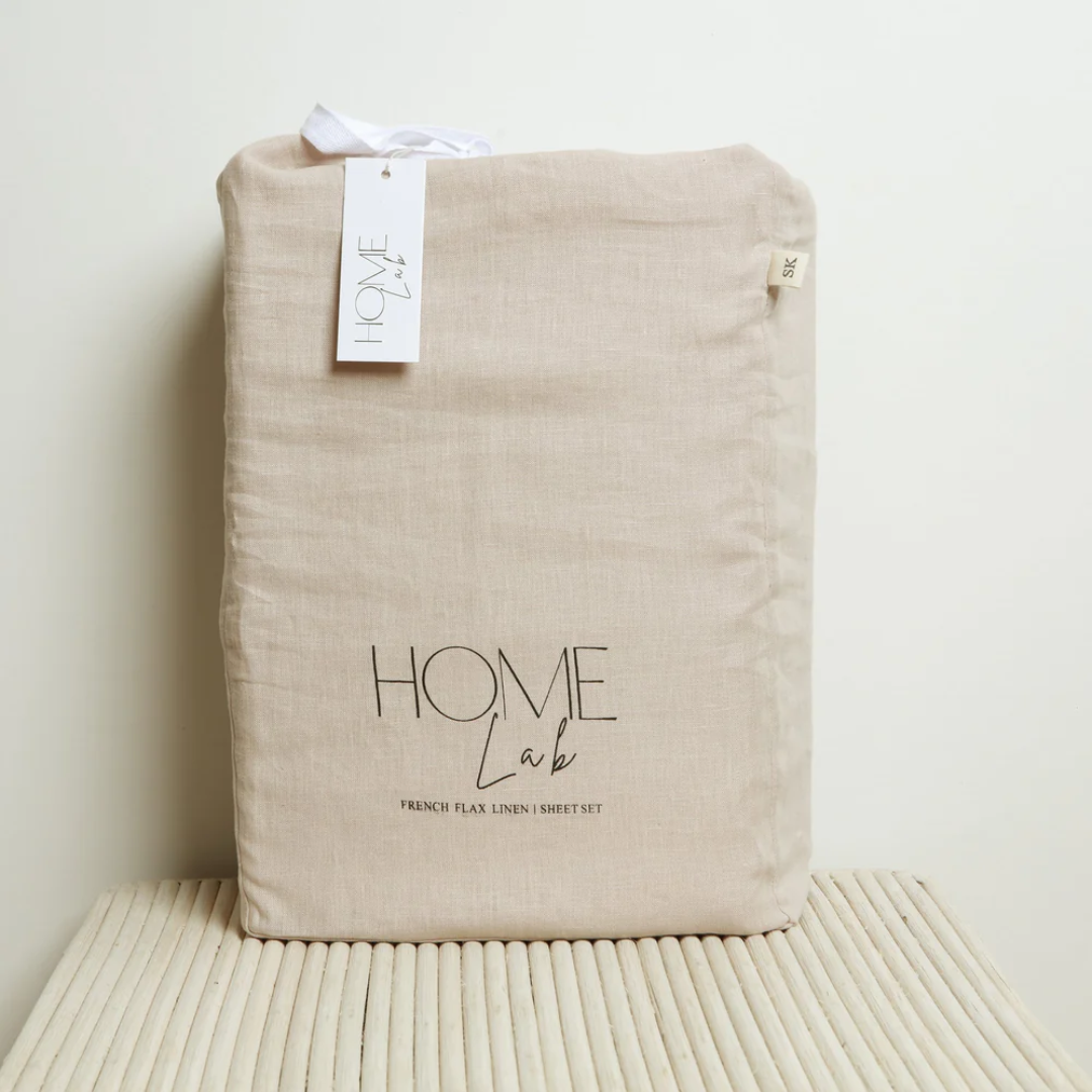 French flax linen duvet cover set in Latte close-up of fabric