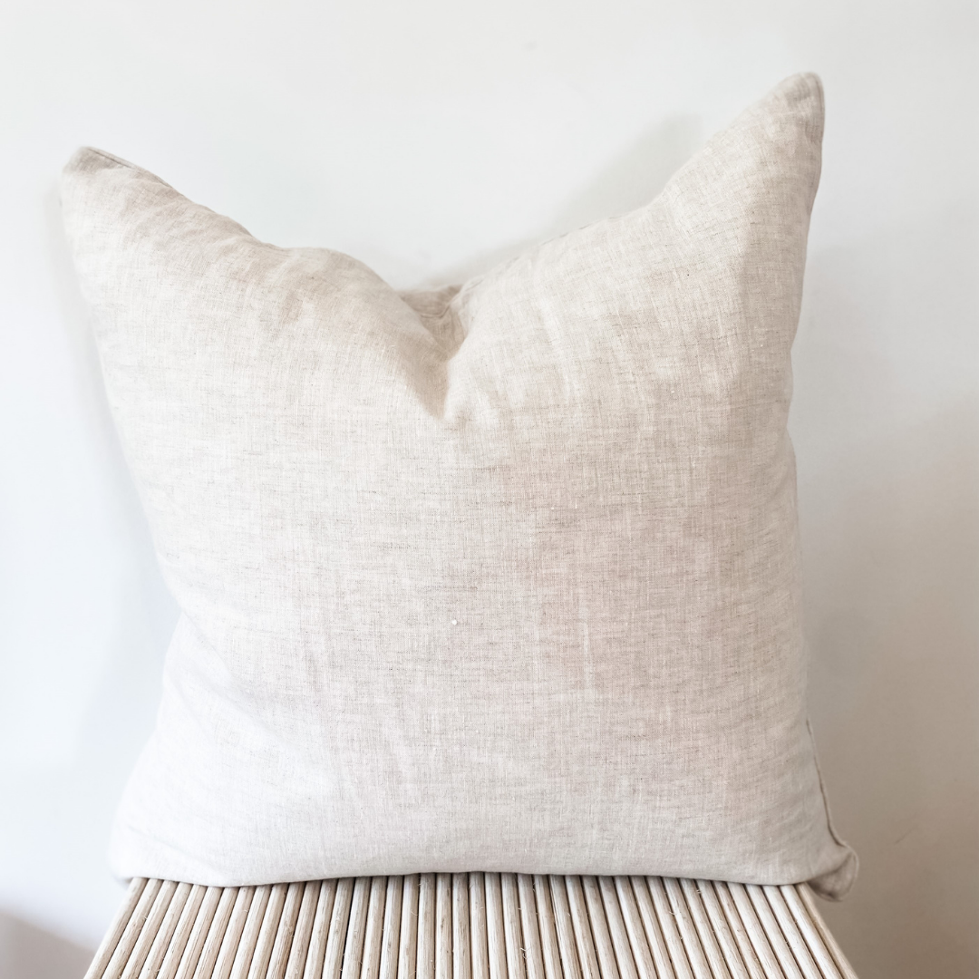 French flax linen feather filled cushion in Natural Oat