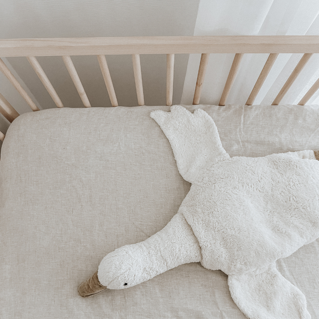 French flax linen fitted cot sheet in Natural Oat side view